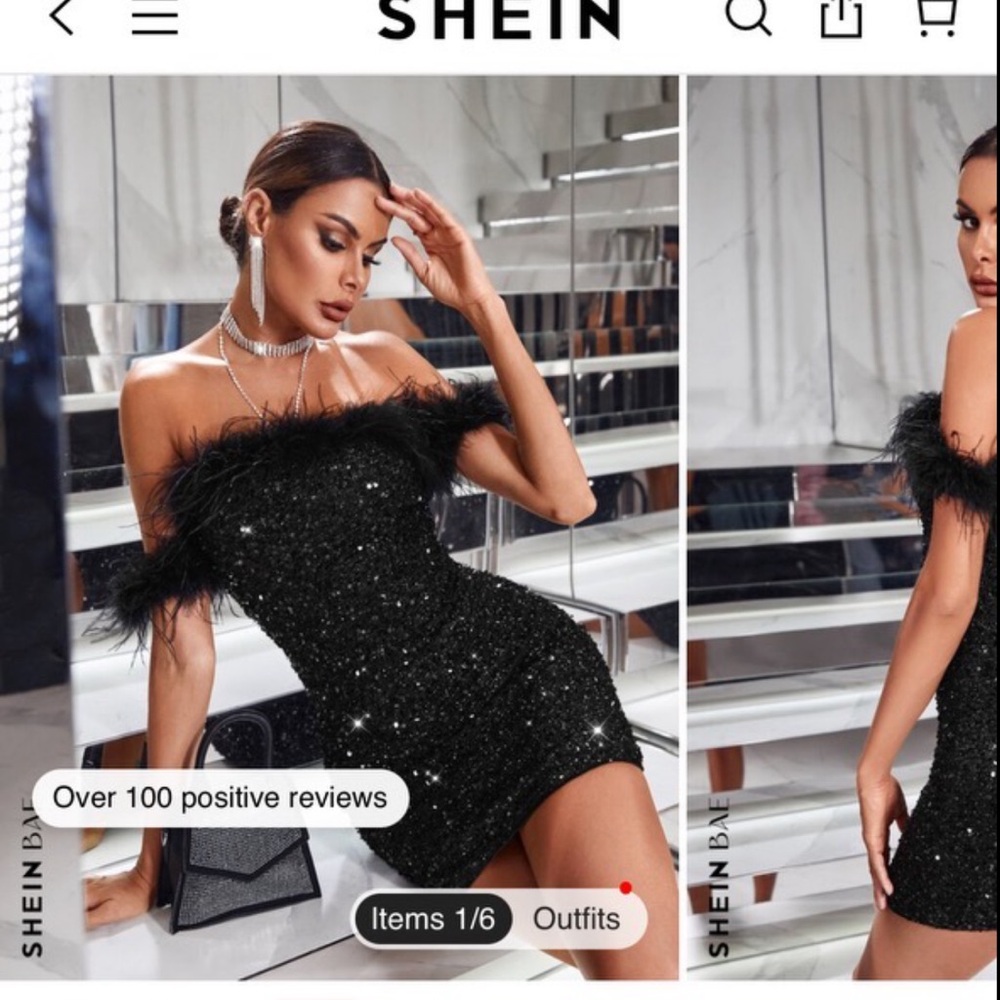 SHEIN black sequin/feather dress